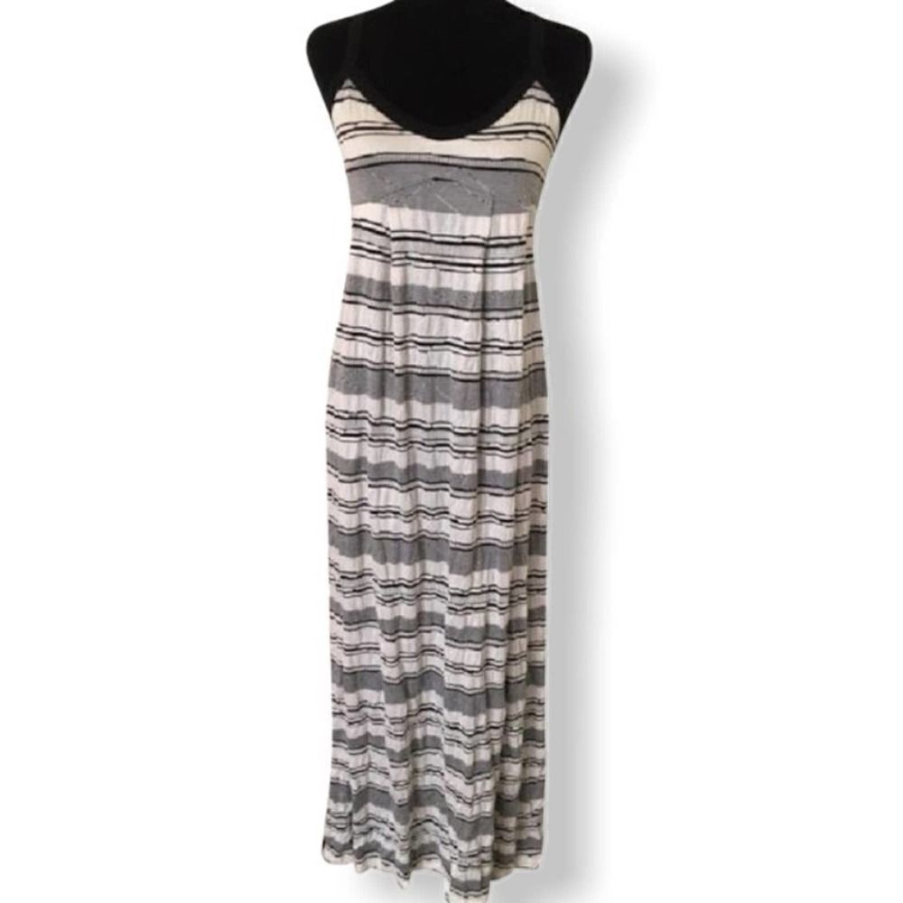 Isda & Co. Black White Striped Maxi Shift Dress